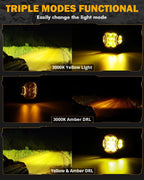 Truck Legion Set of 2 V-Ultra Series 3 Inch 108W LED Round Pods, 3 Modes Offroad Driving Side Shooter Light with Amber DRL, 270° Ultra-Wide Amber Cube Universal Spotlights with Covers & DT Plug Wiring Harness