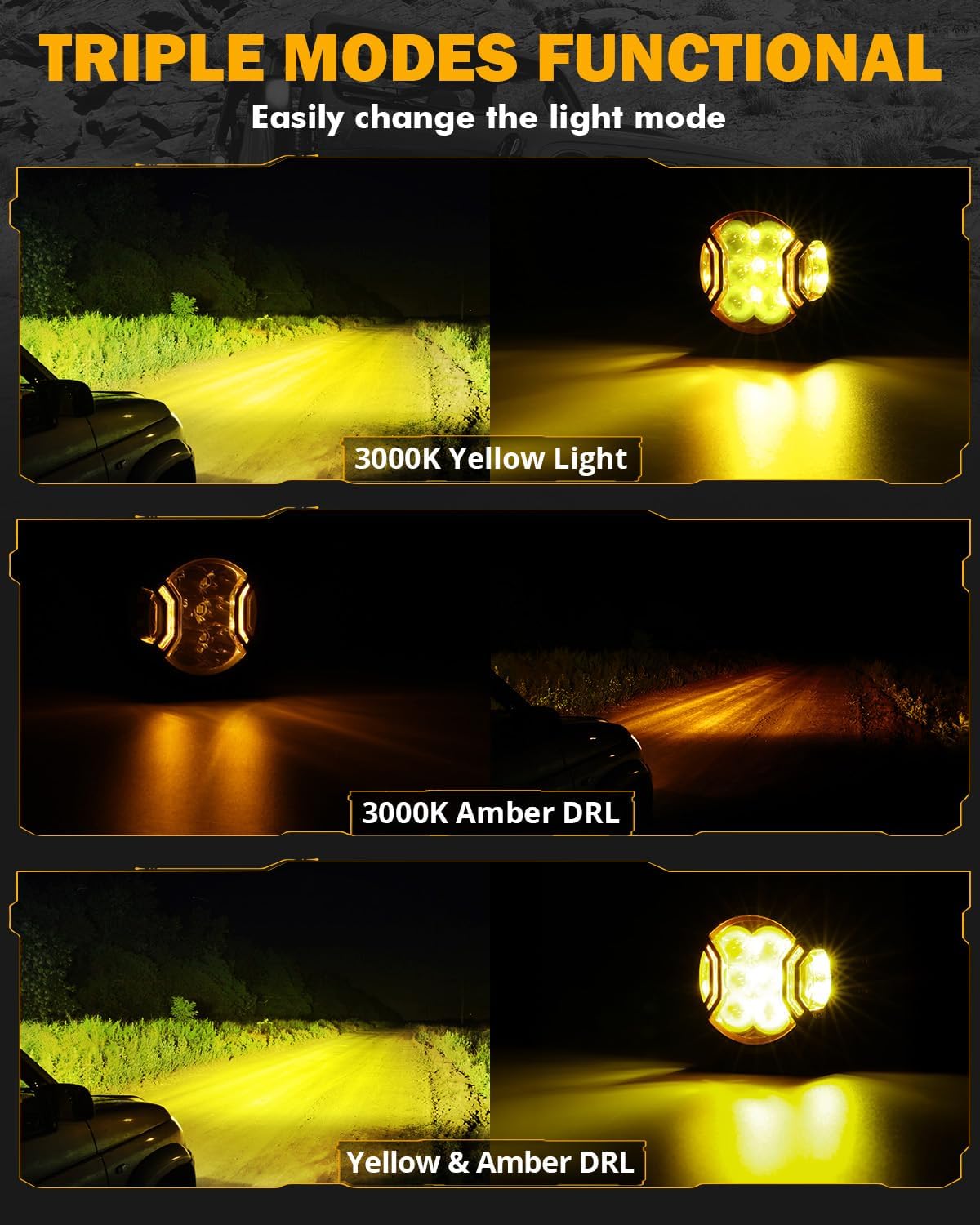 Truck Legion Set of 2 V-Ultra Series 3 Inch 108W LED Round Pods, 3 Modes Offroad Driving Side Shooter Light with Amber DRL, 270° Ultra-Wide Amber Cube Universal Spotlights with Covers & DT Plug Wiring Harness