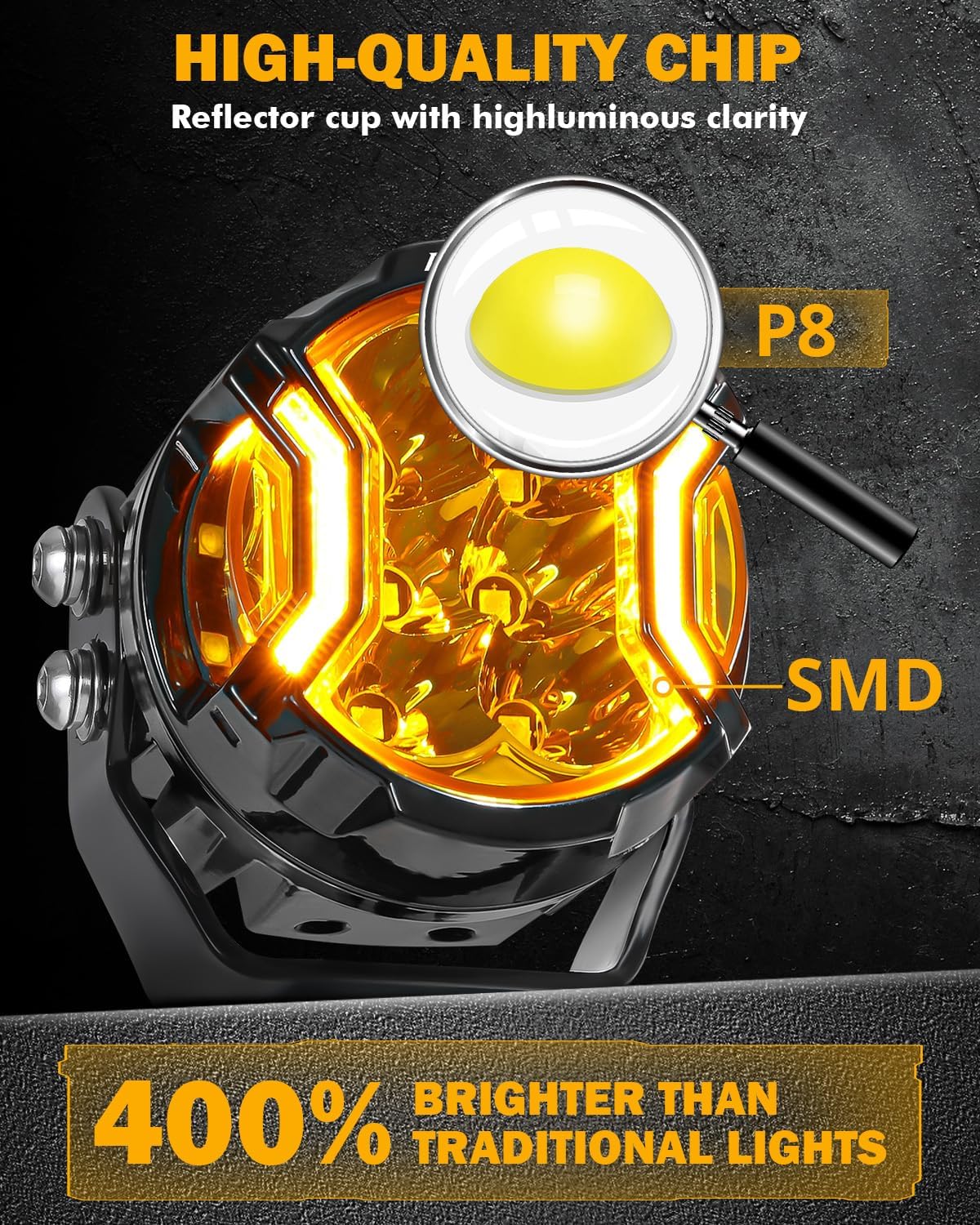 Truck Legion Set of 2 V-Ultra Series 3 Inch 108W LED Round Pods, 3 Modes Offroad Driving Side Shooter Light with Amber DRL, 270° Ultra-Wide Amber Cube Universal Spotlights with Covers & DT Plug Wiring Harness